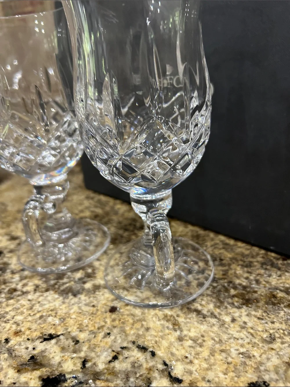 Waterford Clear Crystal Stemmed Goblets with Handle - Set of 2